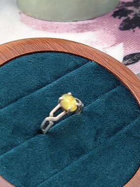 925 Sterling Silver Yellow Opal Ring Size 7.5 Fire Opal Statement Ring